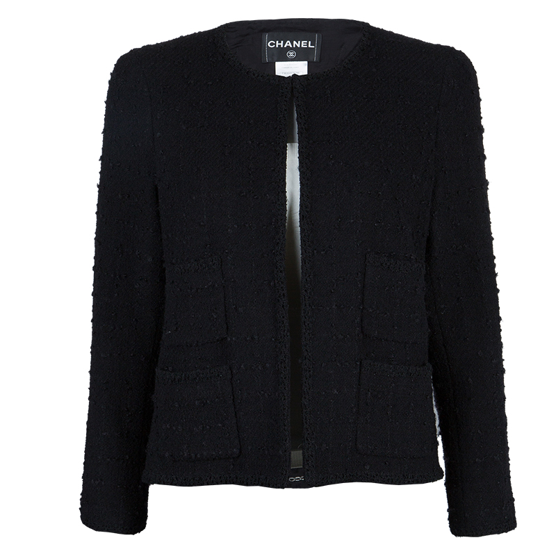 Chanel Black Wool Boucle Jacket L - Buy & Sell - LC