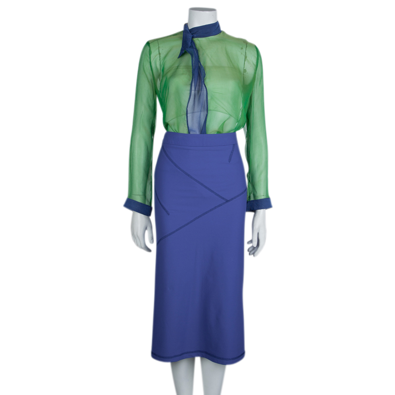 

Emporio Armani Green Blue Silk Top Skirt Combo S, Multicolor