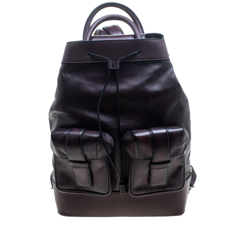 Berluti Dark Burgundy Leather Horizon Backpack 