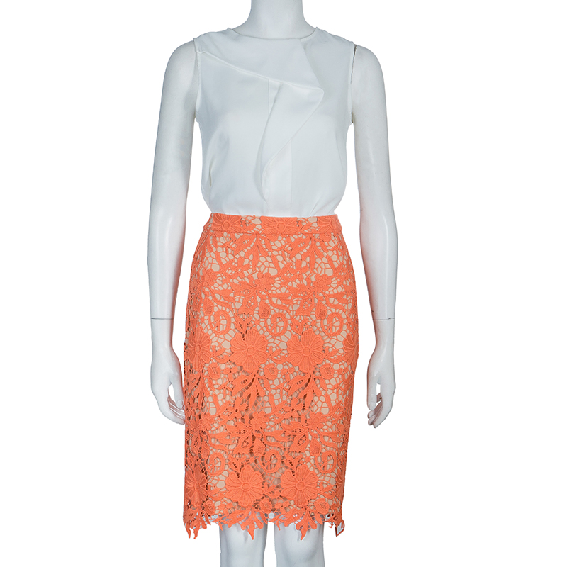 

Alice + Olivia Farrel Coral Orange Floral Lace Skirt