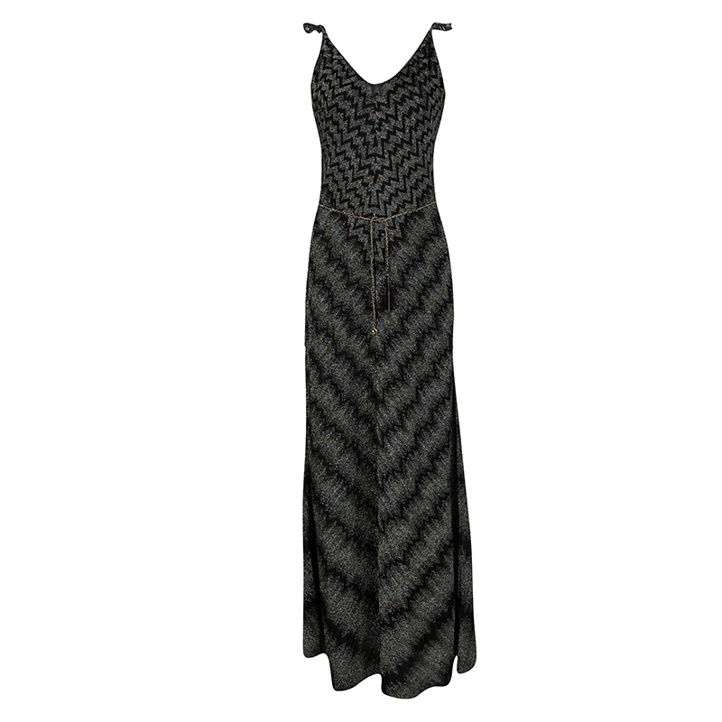 Pre Owned Missoni Multicolor Lurex Knit Chevron Pattern Sleeveless Maxi Dress M