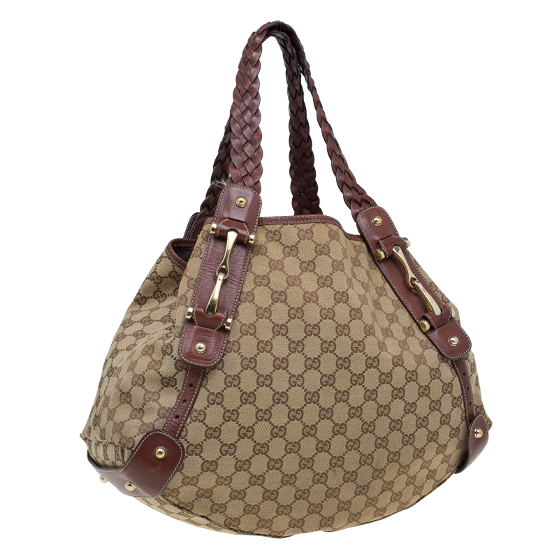 Gucci Beige/Brown GG Canvas Medium Horsebit Pelham Shoulder Bag - Buy & Sell - LC