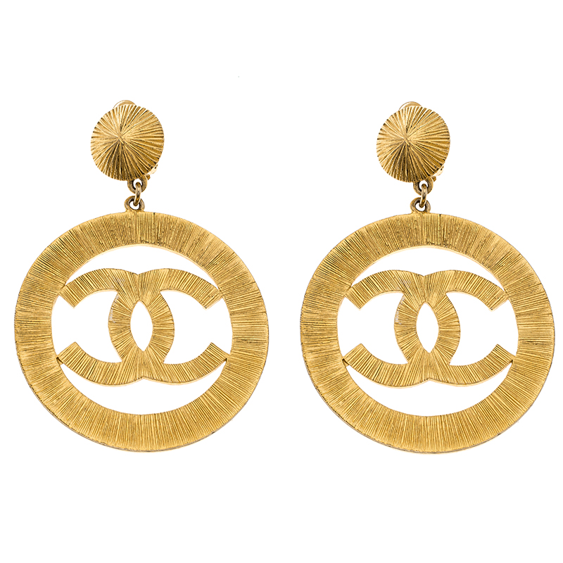 Chanel Vintage Cc Sunburst Icon Gold Tone Clip On Hoop Earrings Prevnext