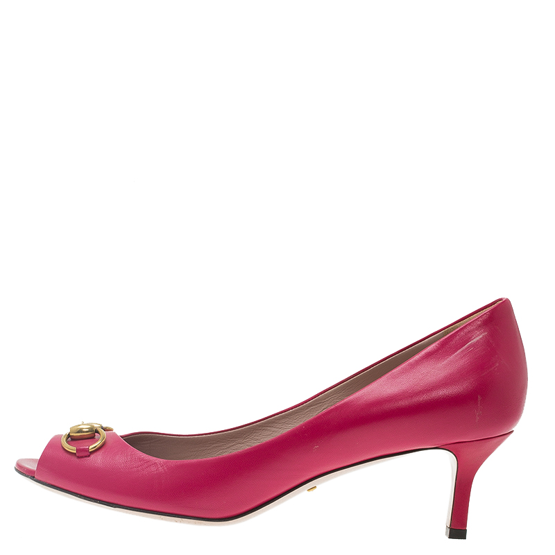 

Gucci Pink Leather Jolene Horsebit Pumps Size