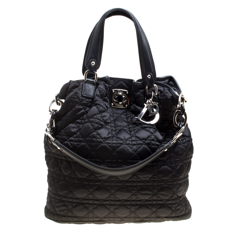 Pre Owned Dior Black Cannage Nylon Tote