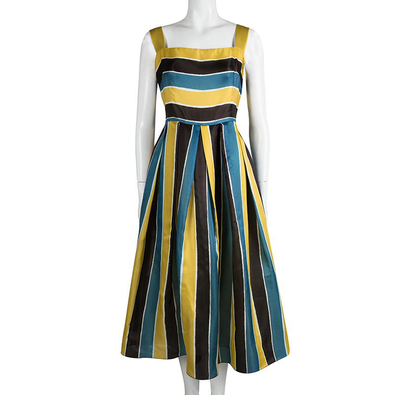 Dolce and Gabbana Multicolor Striped Silk Organza Dress L - Buy & Sell - LC