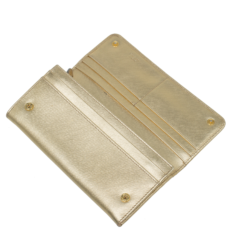 

Prada Gold Saffiano Leather Continental Wallet