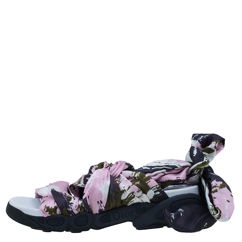 

Dior Pink Printed Silk Brookyn Tie Around Sandals Size