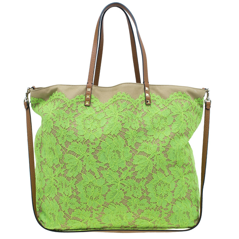 Valentino Lime Green Glamorous Lace Tote Bag