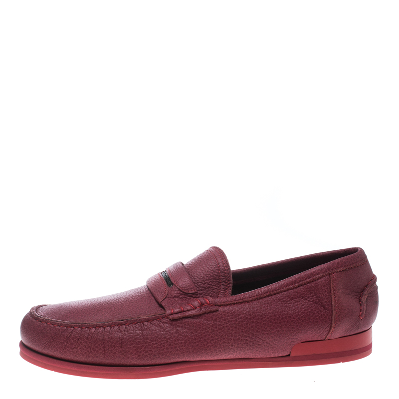 

Dolce & Gabbana Red Leather Genova Loafers Size
