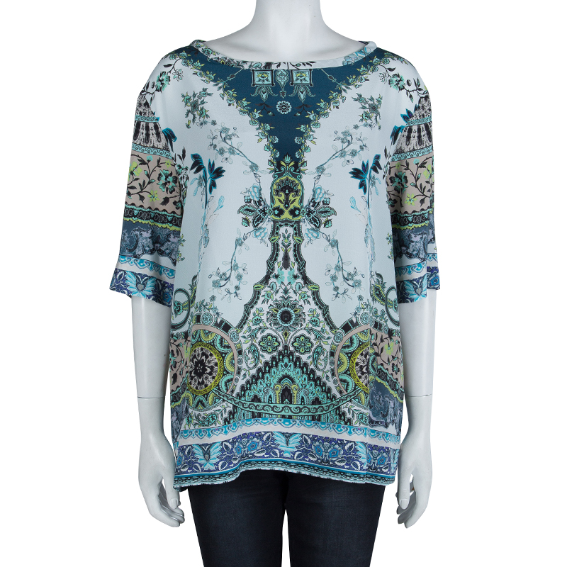 

Etro White Printed Short Sleeve Silk Blouse