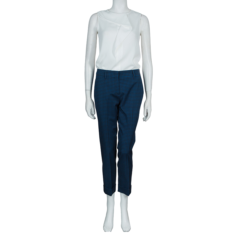 

Prada Checked Wool Trousers, Black