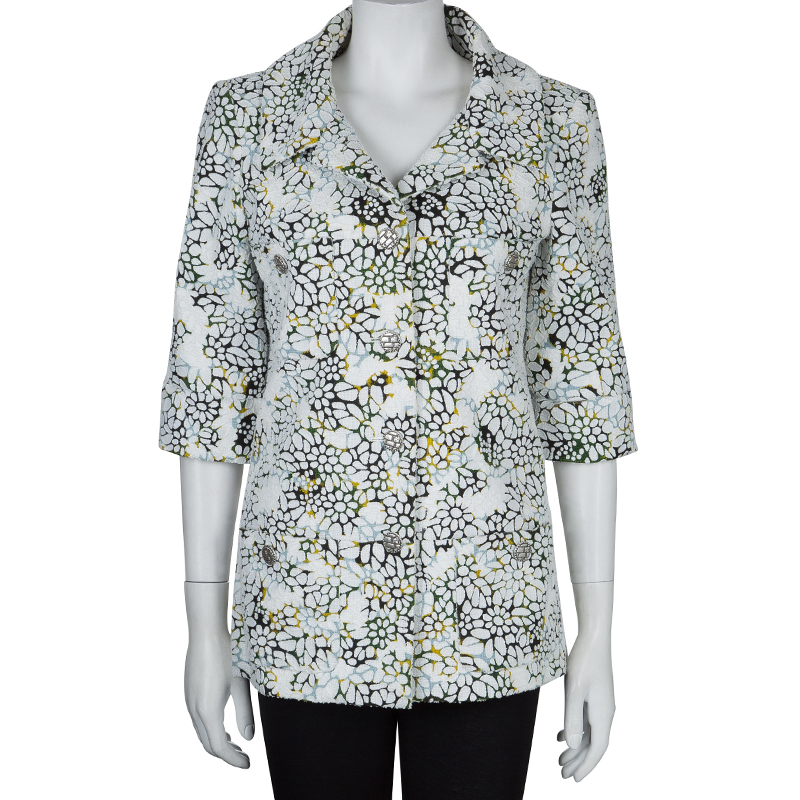 

Chanel White Floral Print Tweed Jacket
