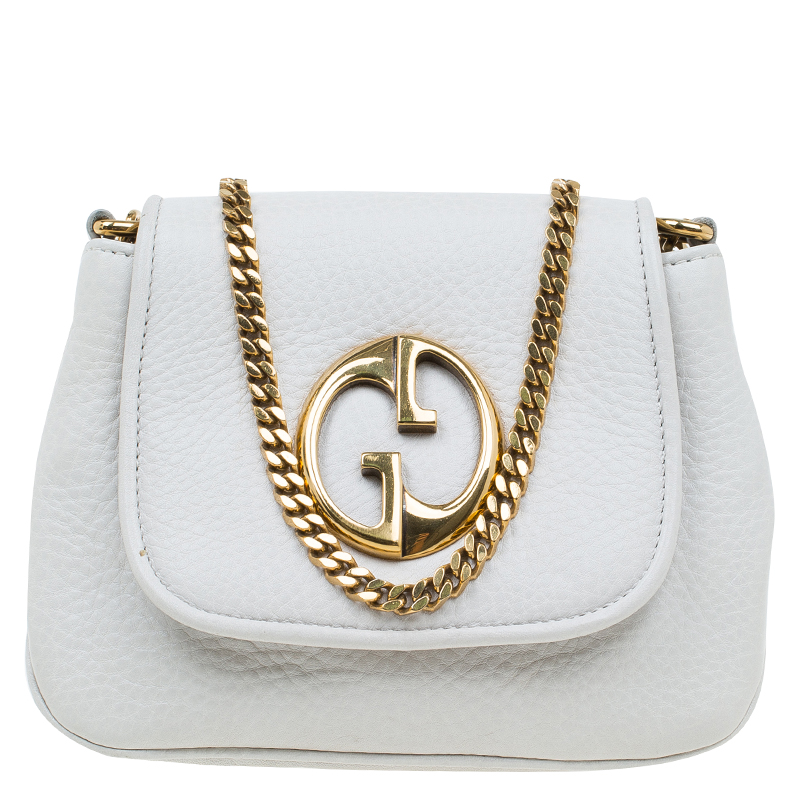 Gucci White Leather Small 1973 Chain Crossbody Bag - Buy & Sell - LC