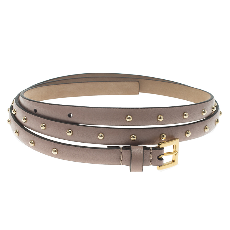 Valentino Beige Studded Leather Skinny Belt 85 CM - Buy & Sell - LC