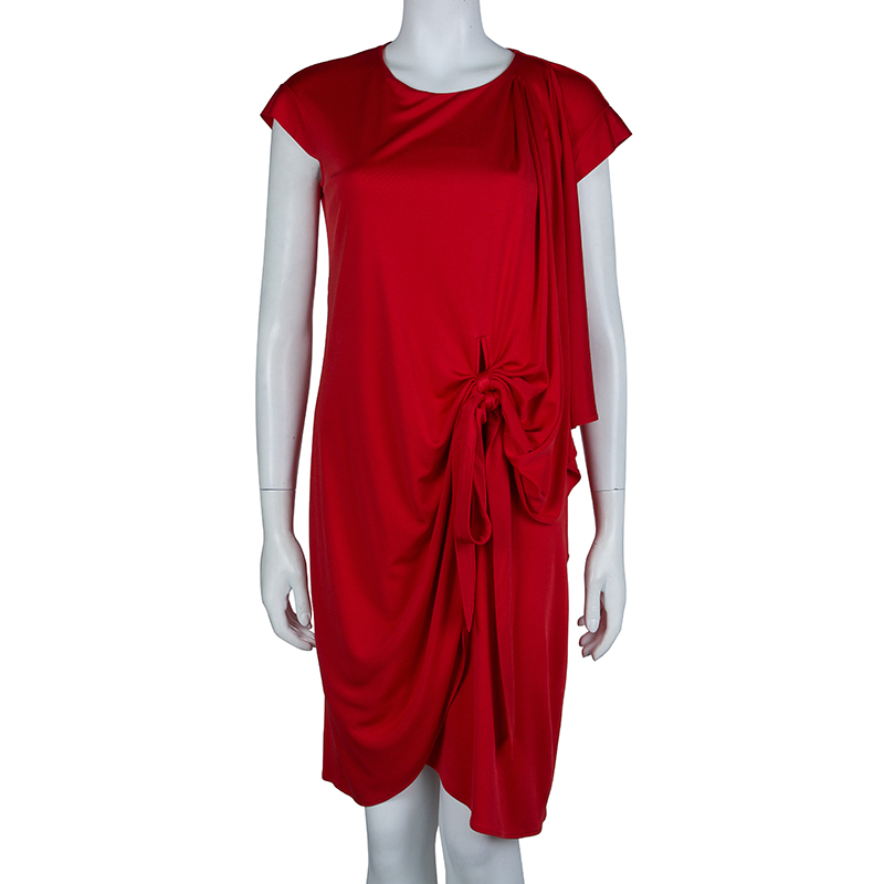 

Issa Red Draped Detail Short Sleeve Dress