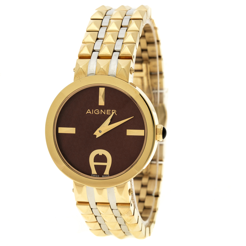 Aigner Brown Gold Tone Stainless Steel Prato A13212 Women's Wristwatch 32 mm