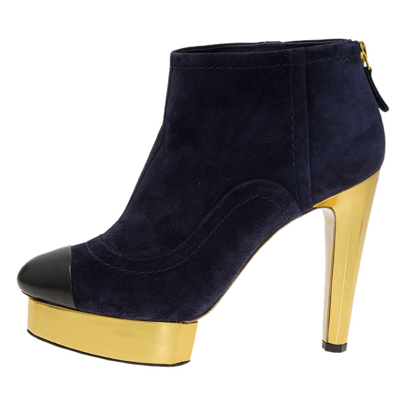 

Chanel Blue Suede Cap Toe Platform Ankle Boots Size, Black