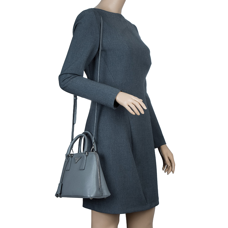 

Prada Grey Saffiano Lux Leather Small Promenade Top Handle Bag