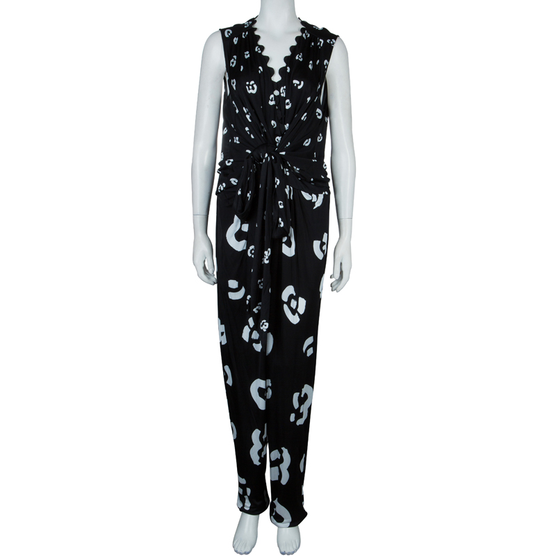 

Issa Monochrome Print Sleeveless Jumpsuit, Black