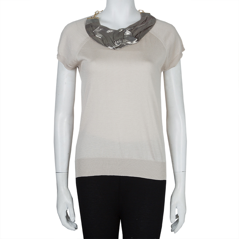 

Louis Vuitton Beige Neclace Chain Detail Knit Top