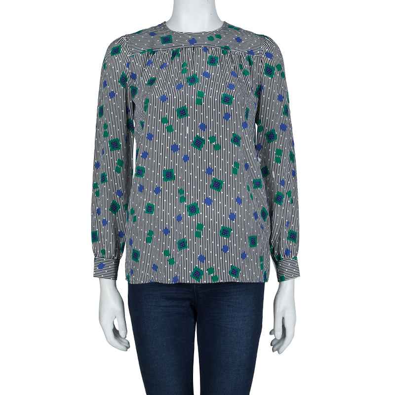 

Miu Miu Multicolor Printed Long Sleeve Silk Top