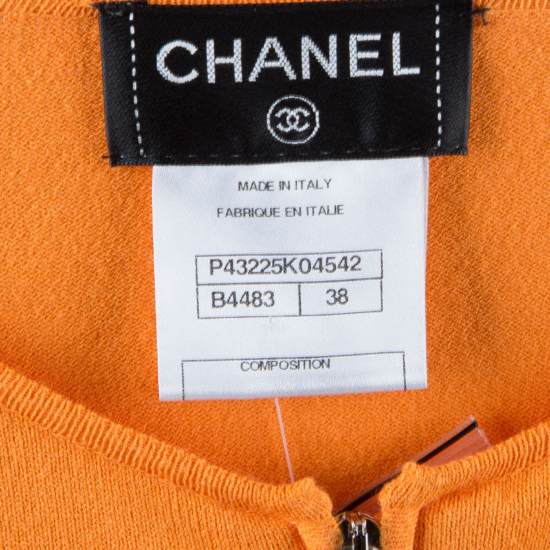 Chanel Orange Knit Zip Front Cardigan M 