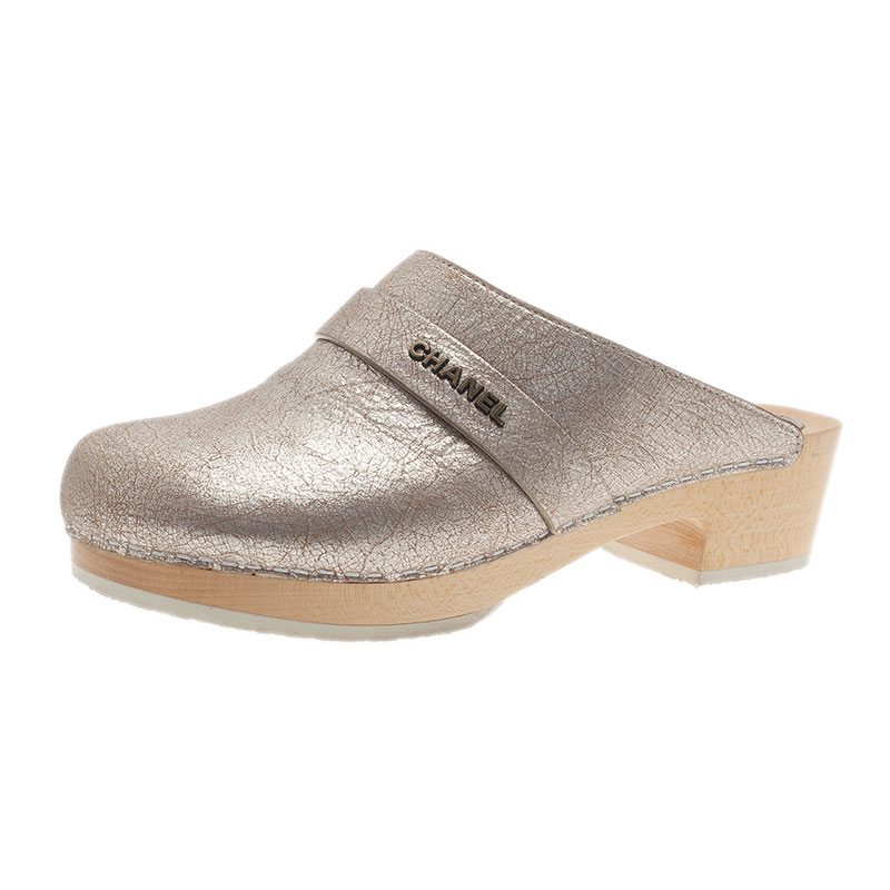 metallic silver clogs