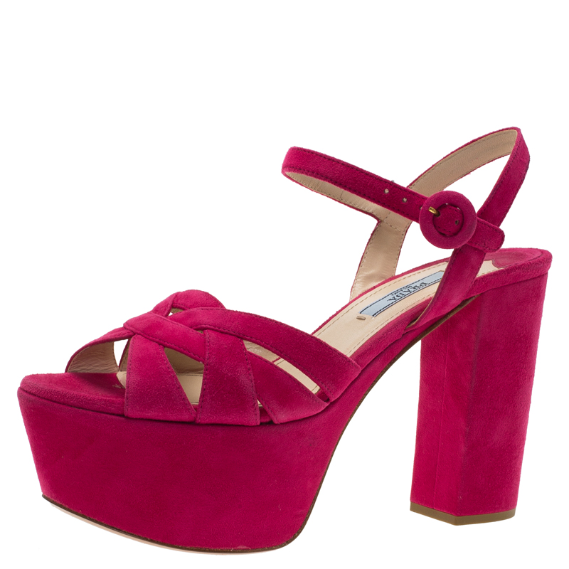fuchsia pink block heels