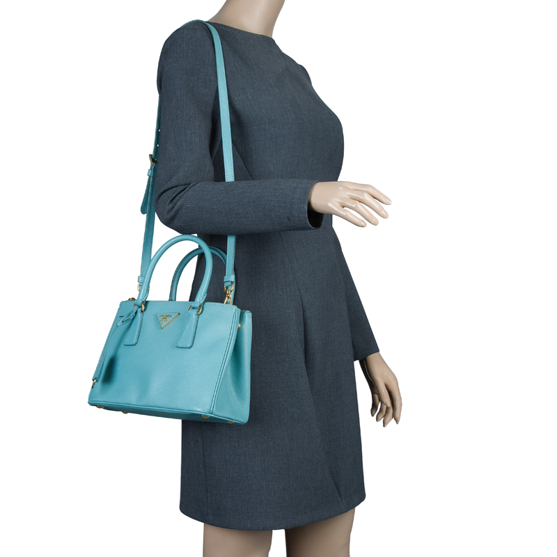 

Prada Light Blue Saffiano Lux Leather Mini Double Zip Tote
