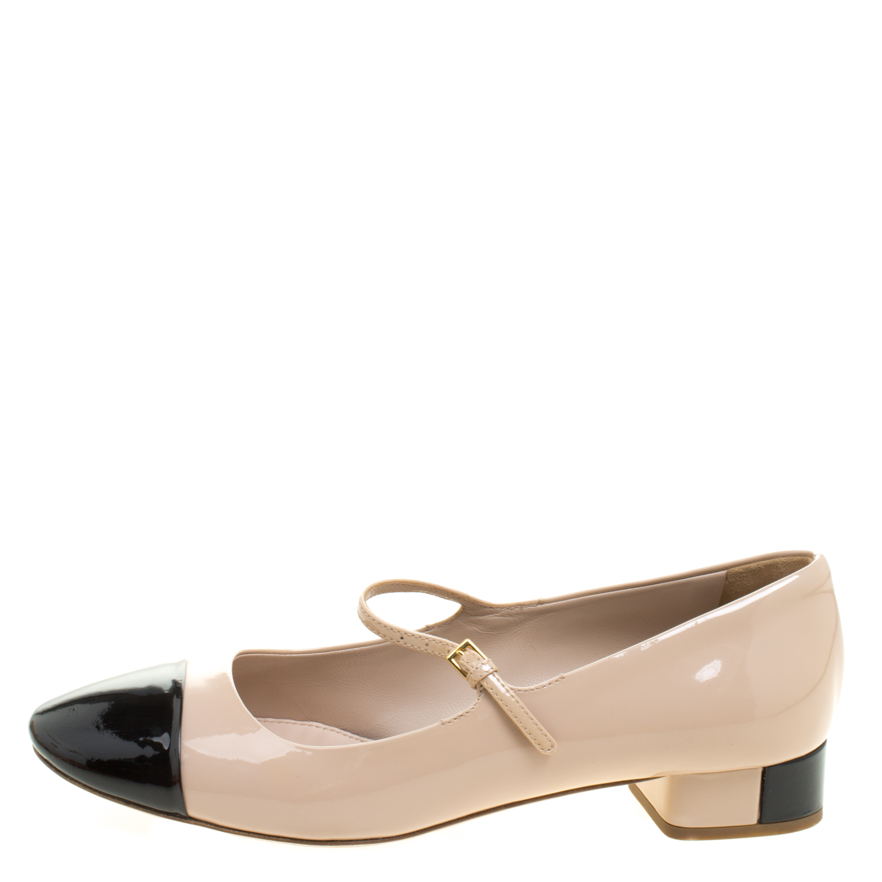 

Miu Miu Two Tone Patent Mary Jane Cap Toe Flats Size, Beige