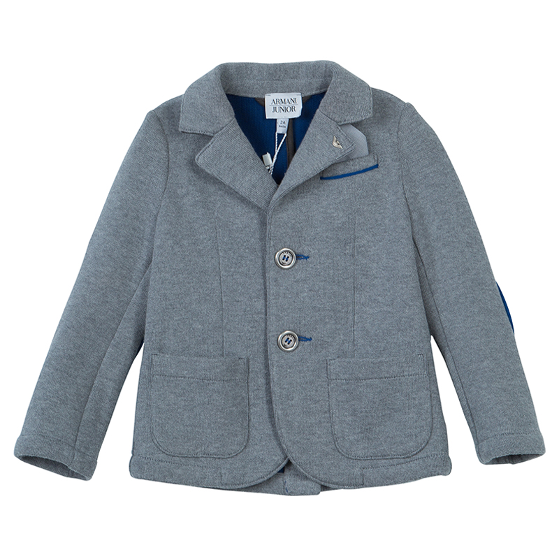 Pre Owned Armani Junior Grey Knit Notched Collar Blazer 2 Yrs