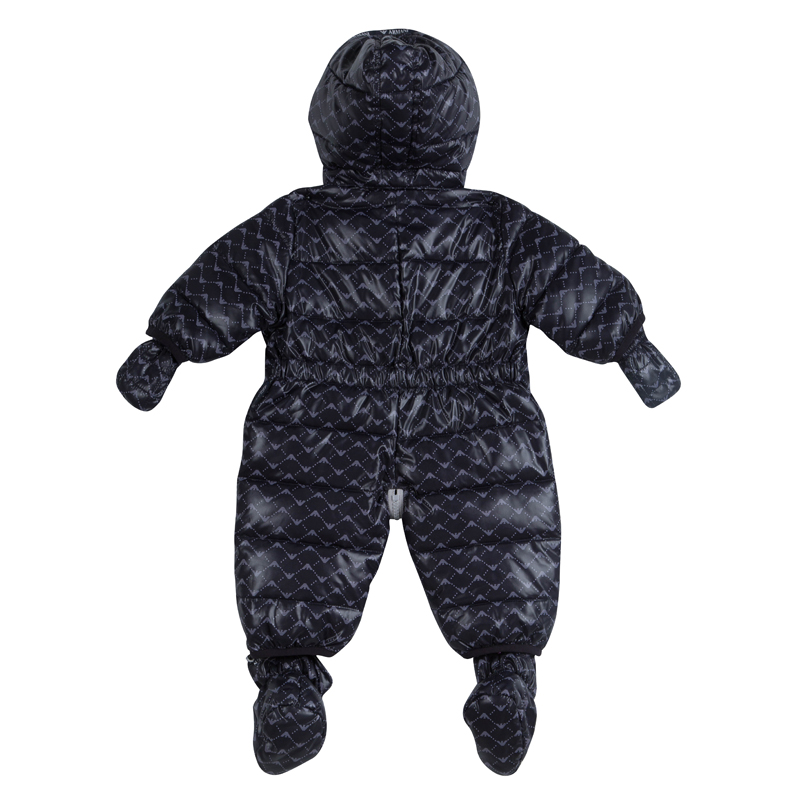 

Armani Baby Logo Printed Hooded Snowsuit , Booties and Gloves Set 3 Months, Navy blue