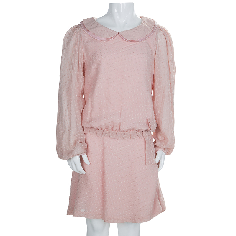 

Baby Dior Pink Silk Dobby Long Sleeve Drop Waist Dress 10 Yrs