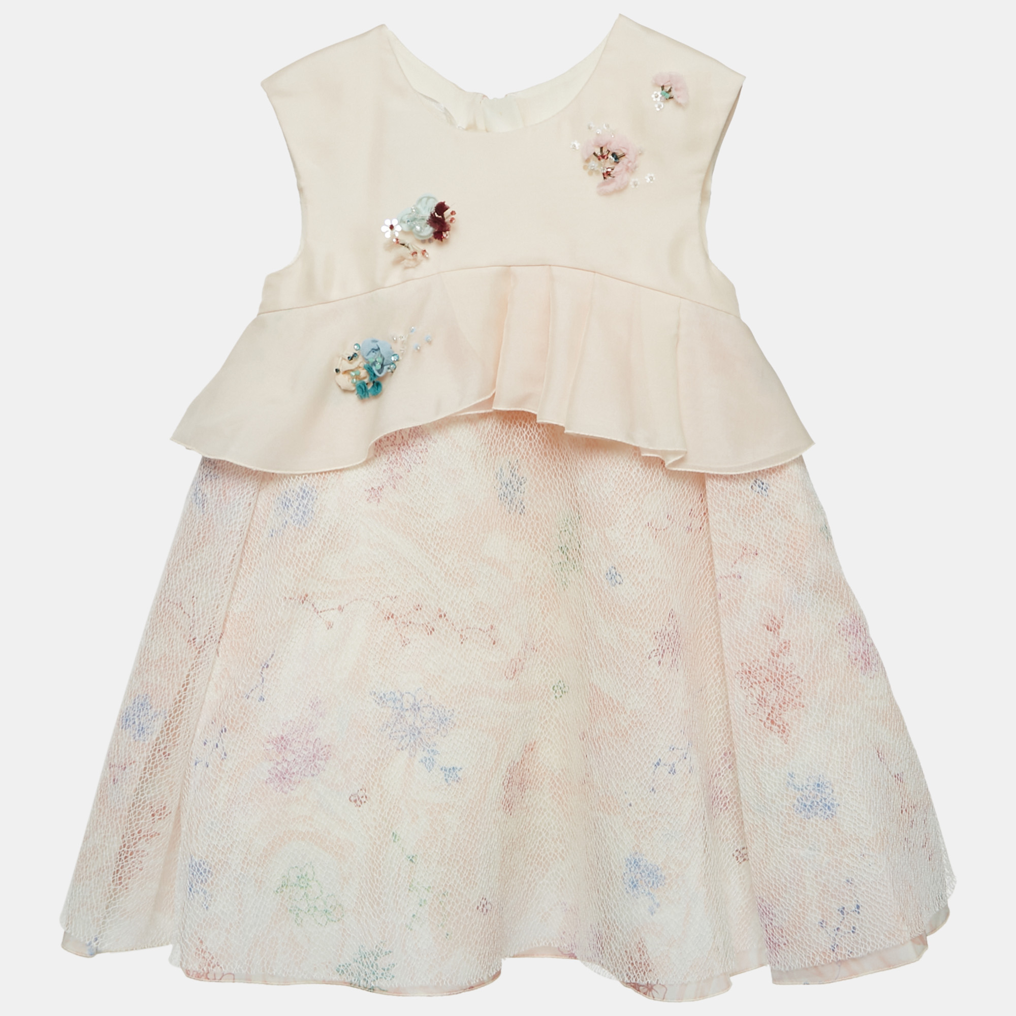 

Baby Dior Pink Floral Embellished Silk Pleated Dress 24M, Silver