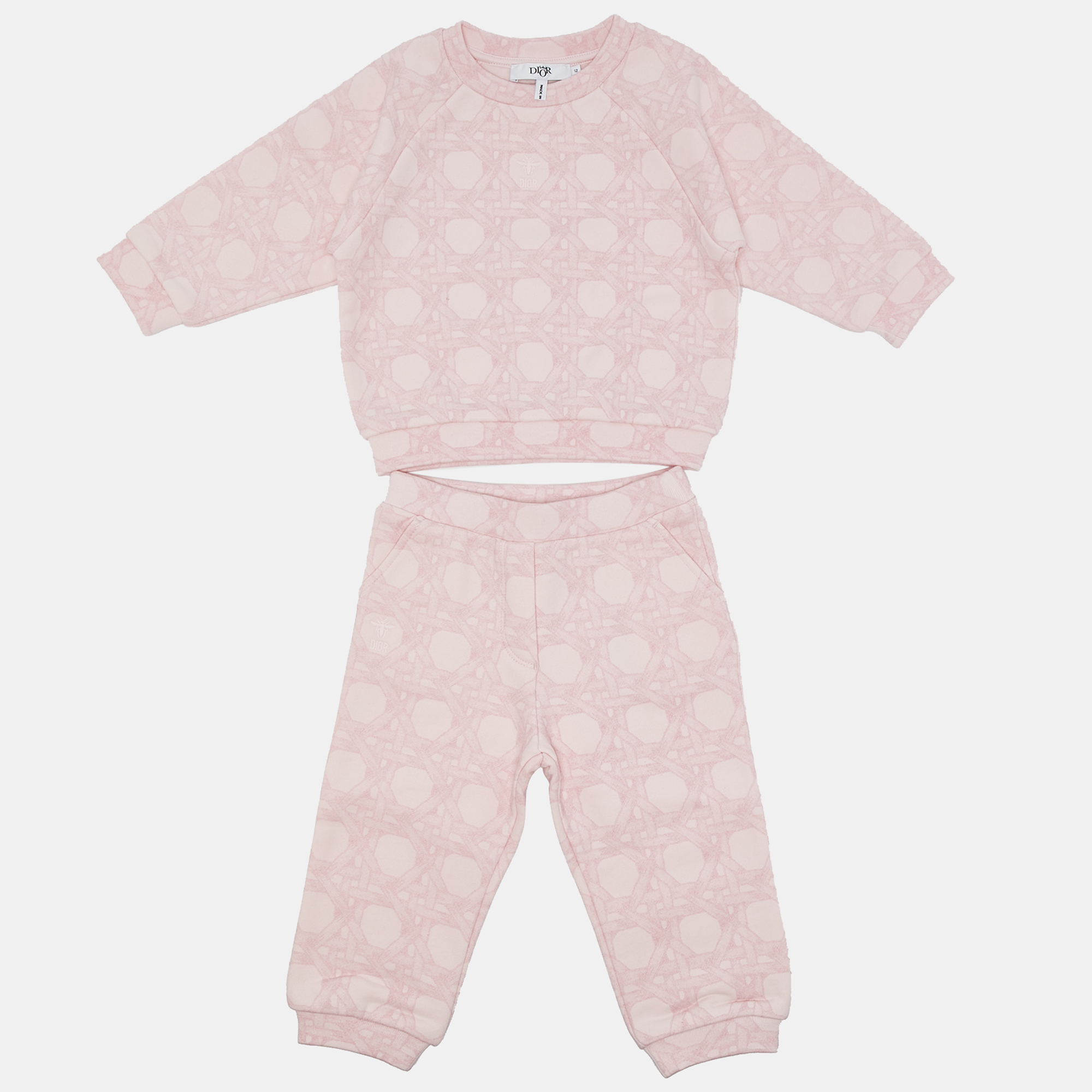 

Baby Dior Pink Hexagon Weave Basket Print Cotton Track Set 12M