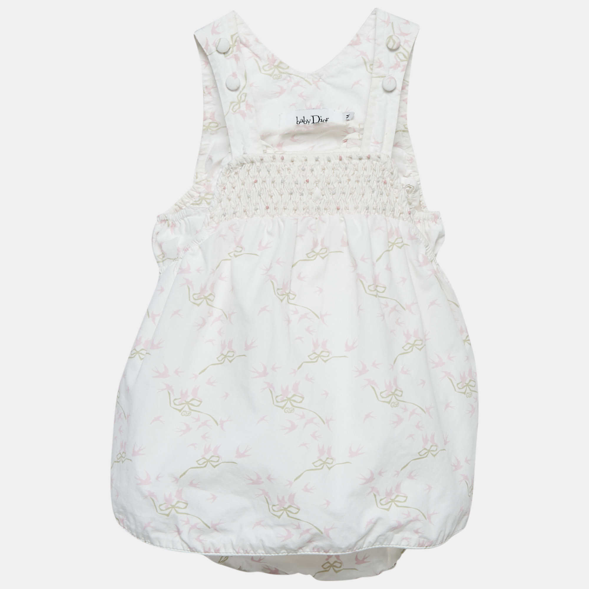 

Baby Dior Whit/Pink Floral Print Cotton Layered Onesie 6M, White