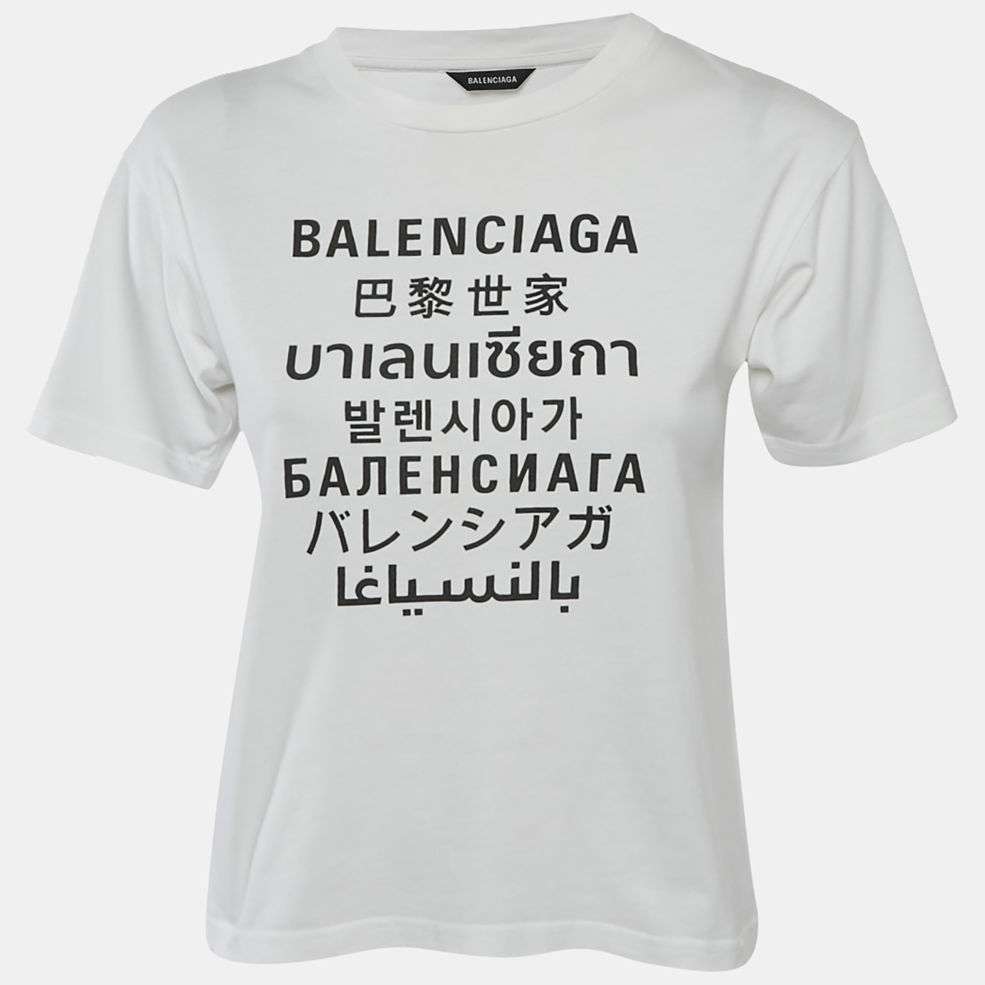 

Balenciaga Kids White Printed Cotton Crew Neck T-Shirt 10 Yrs