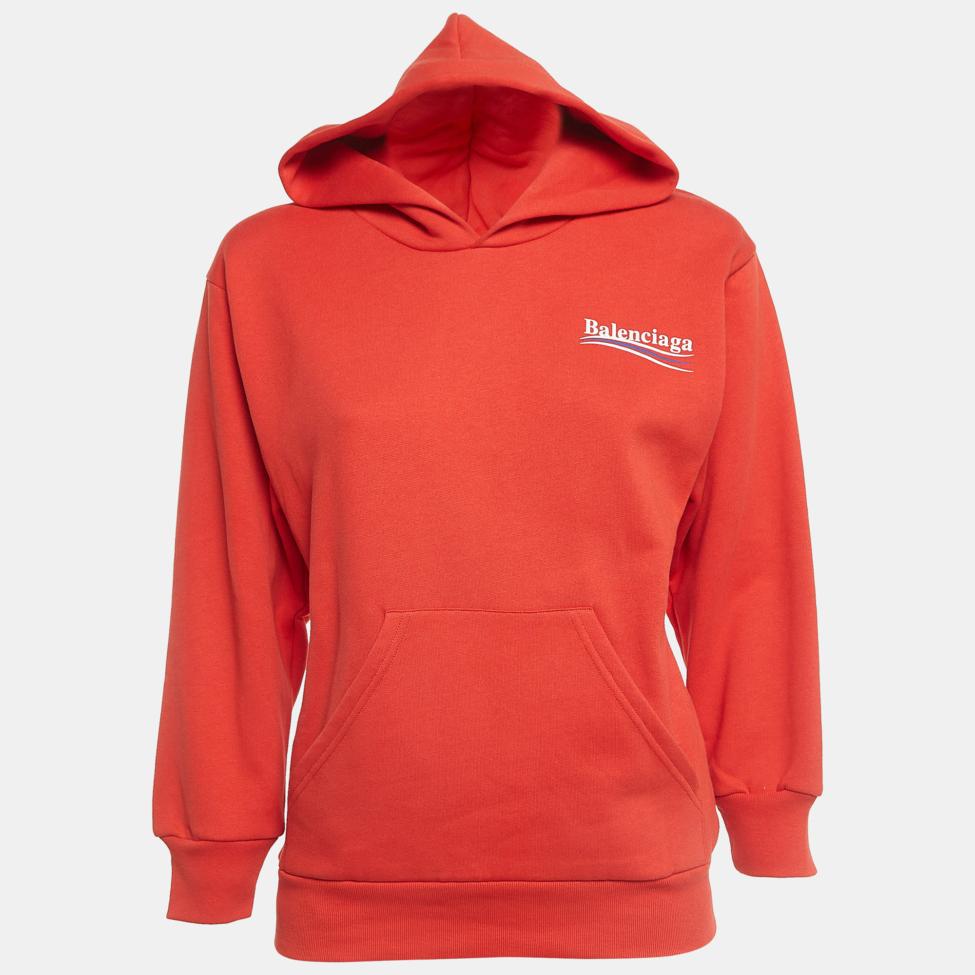 

Balenciaga Red Logo Print Cotton Blend Hoodie