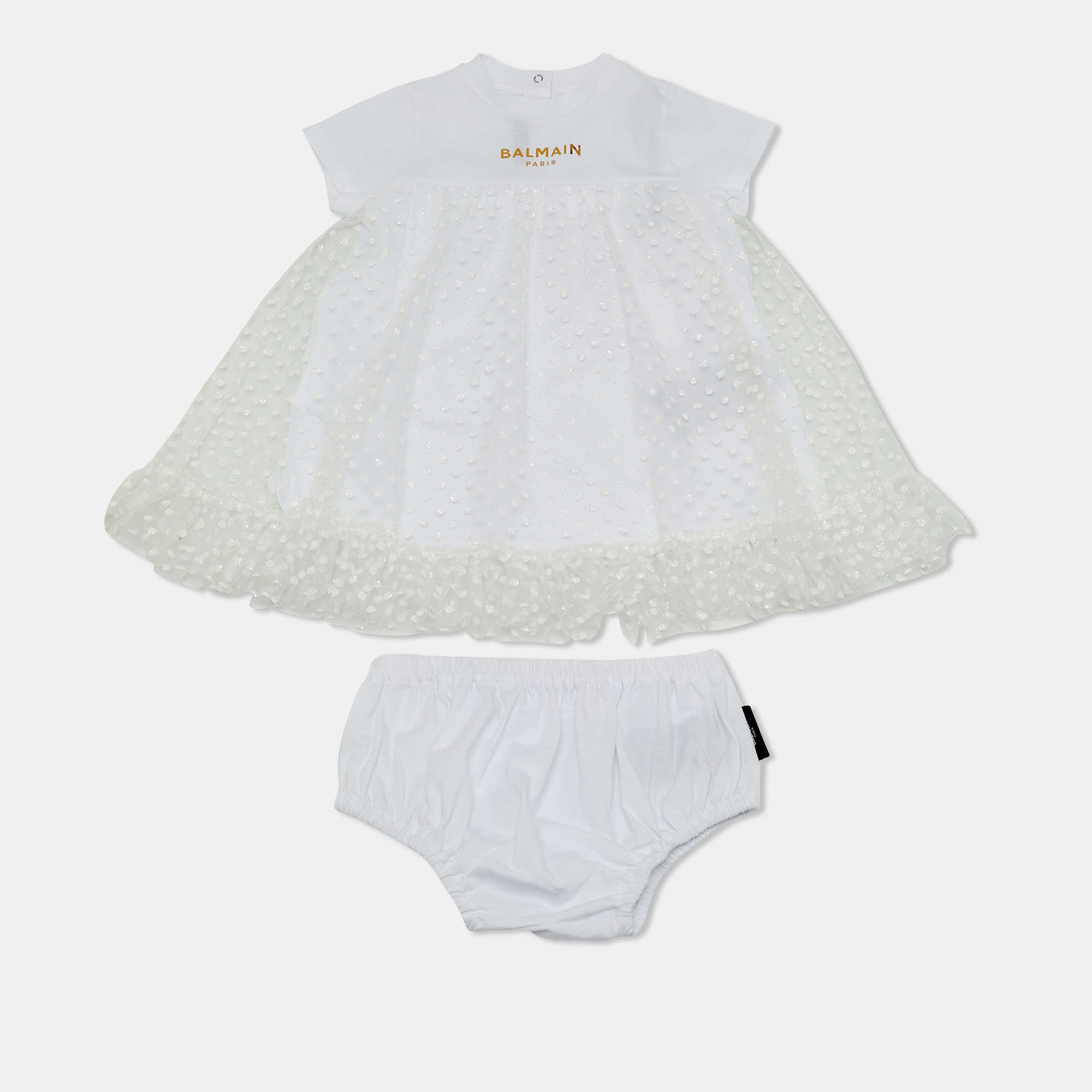 

Balmain Kids White Polka Dots Gillter Cotton and Tulle Set 9M