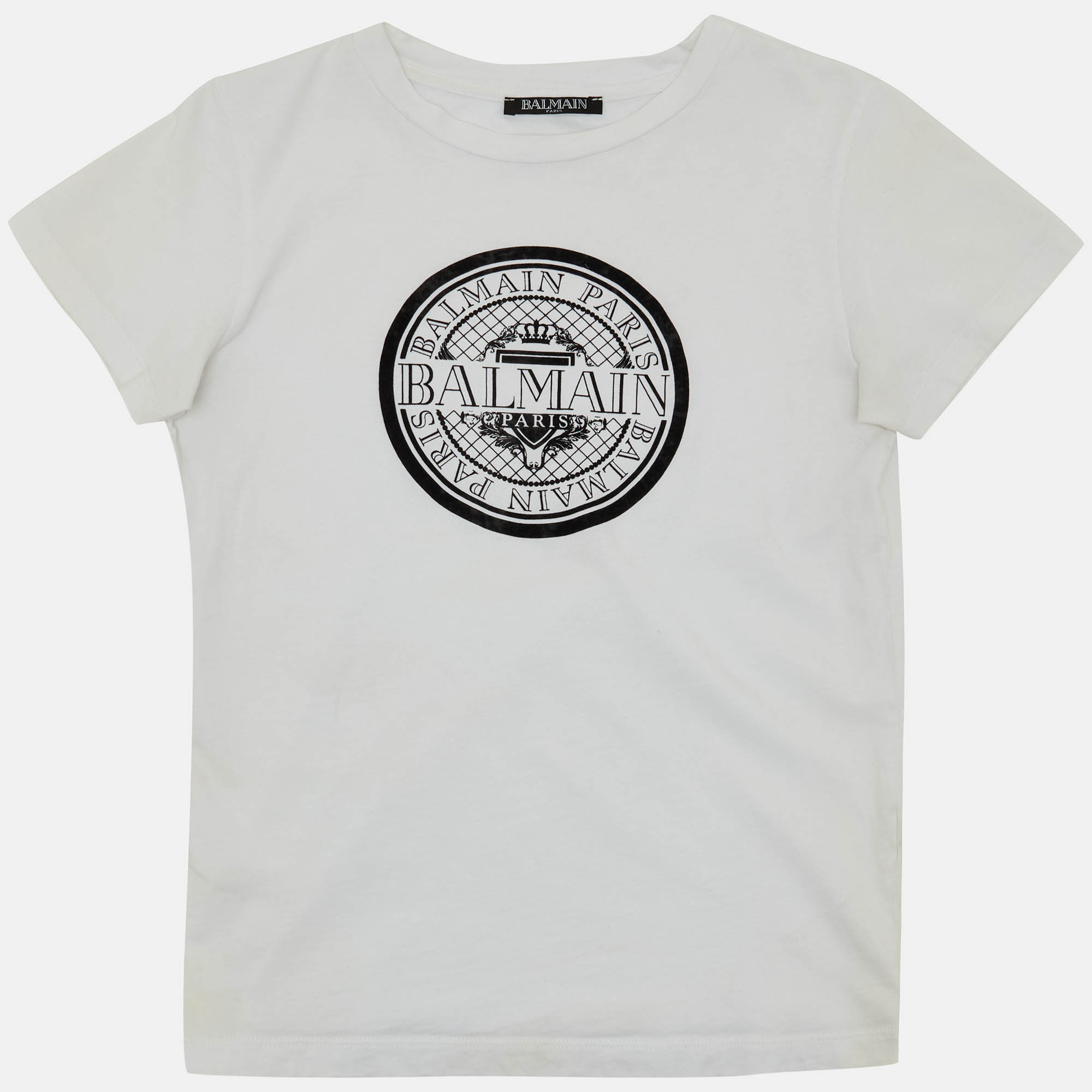 

Balmain Kids White/Black Logo Applique Cotton T-Shirt 10 Yrs