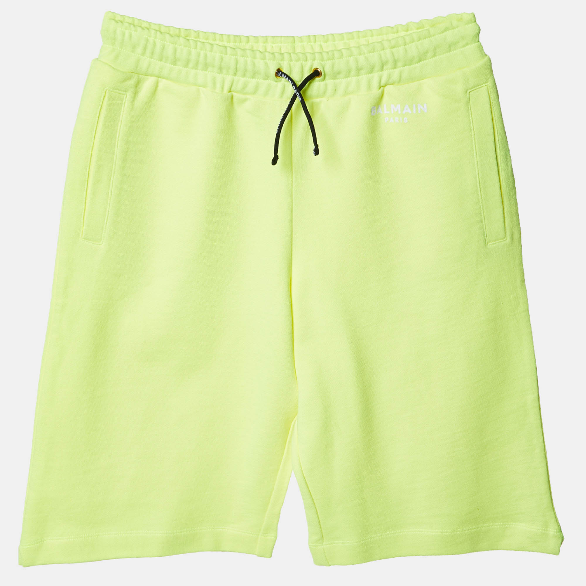 Pre-owned Balmain Neon Yellow Cotton Bermuda Shorts 14a Yrs