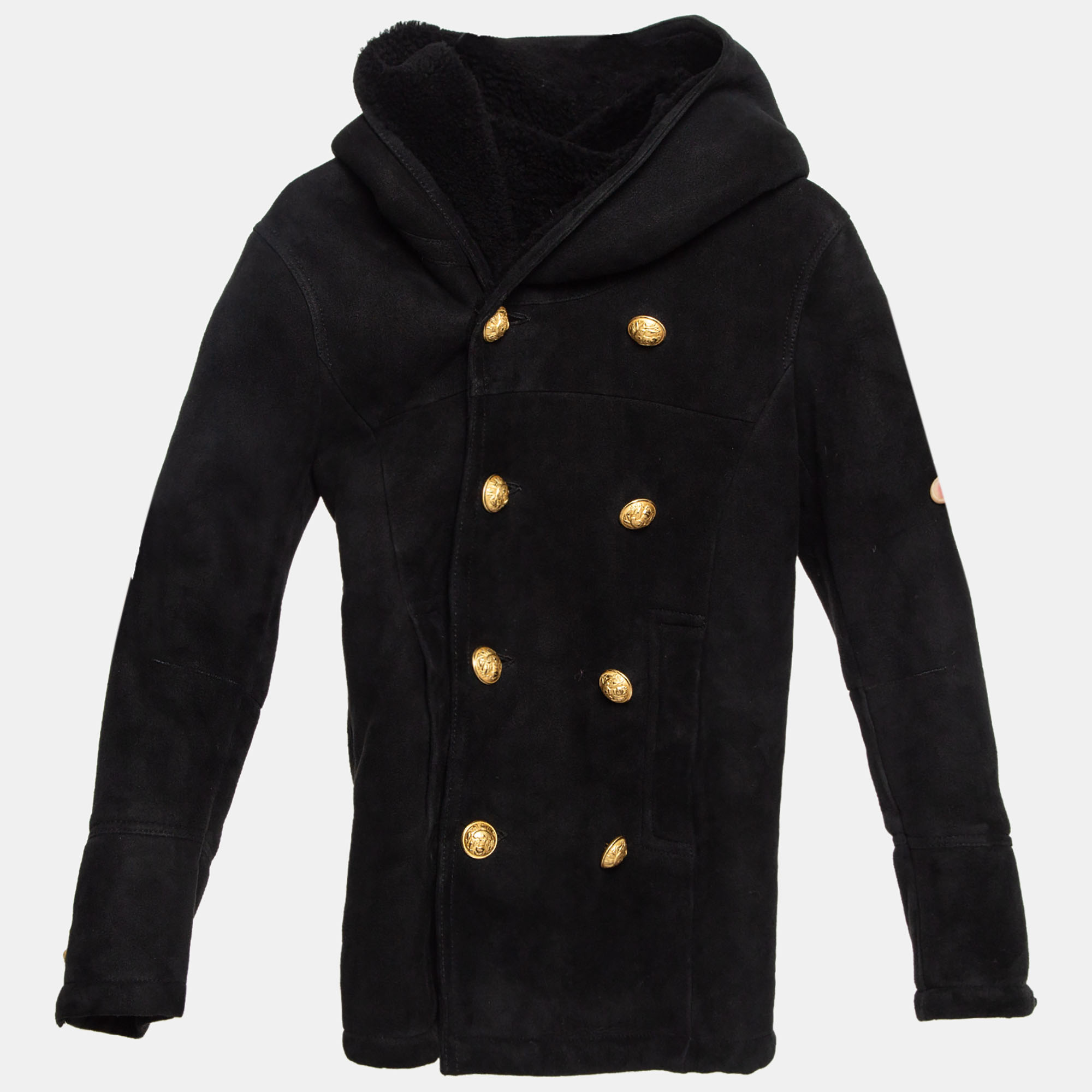 

Balmain Black Wool Hooded Double Breast Shearling Coat