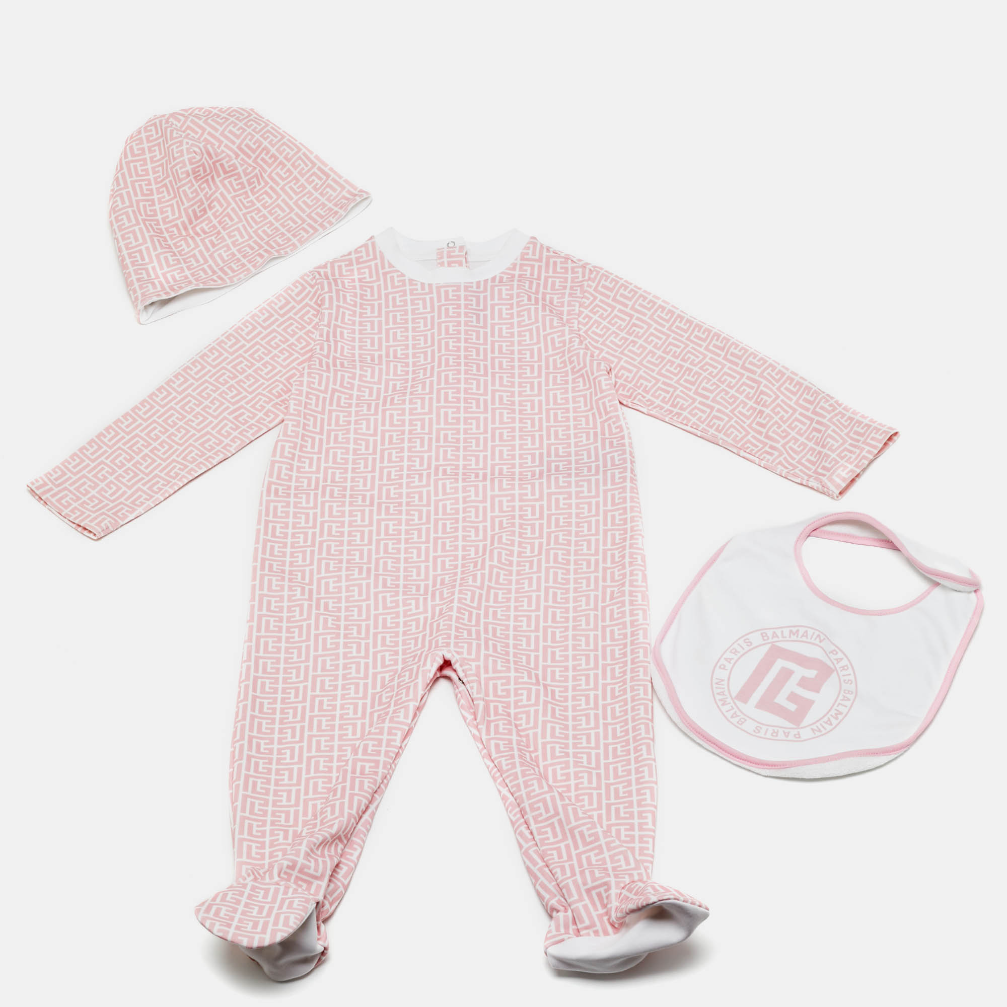

Balmain Kids Pink Monogram Cotton Onesie Set 18M