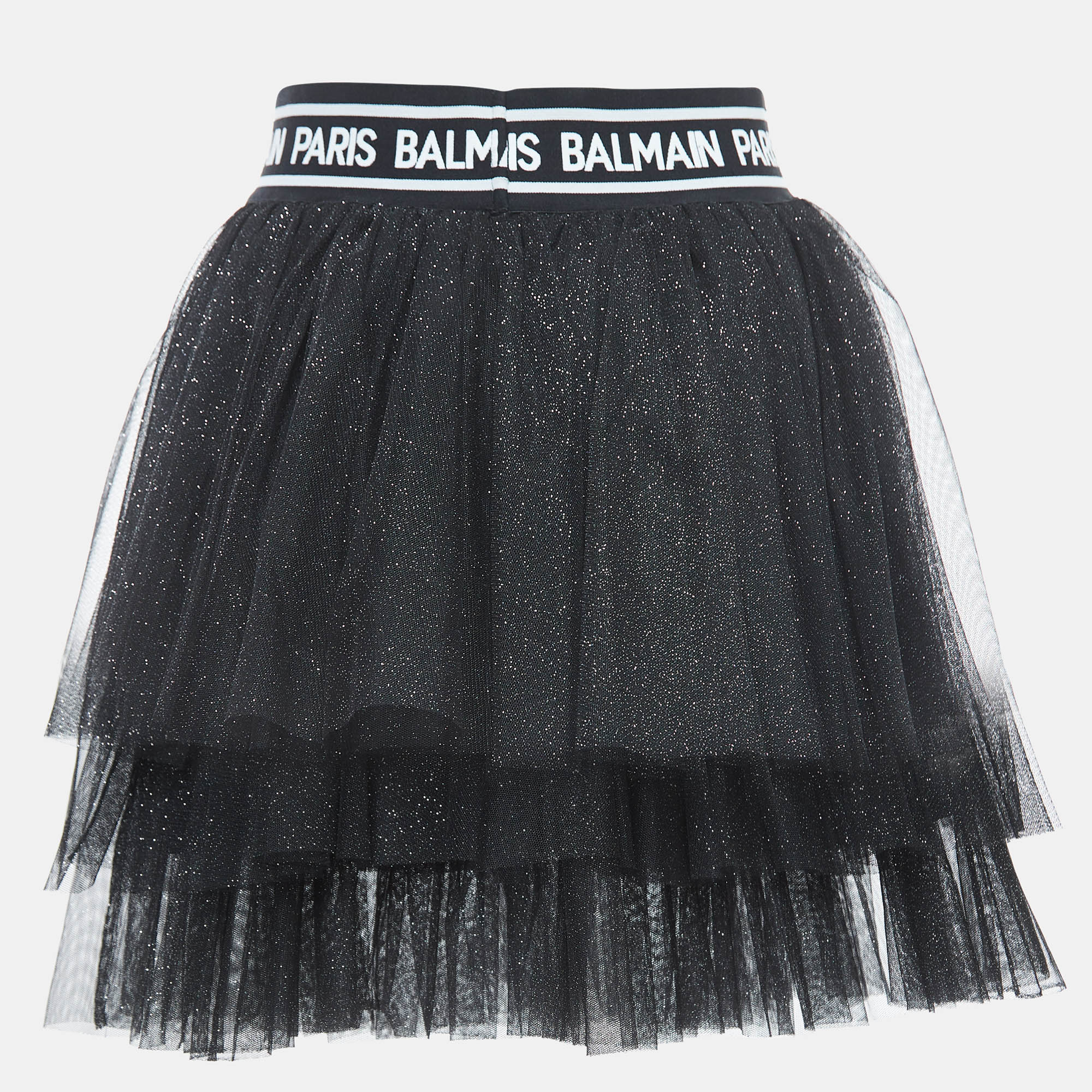 

Balmain Black Glitter Tulle Tiered Skirt