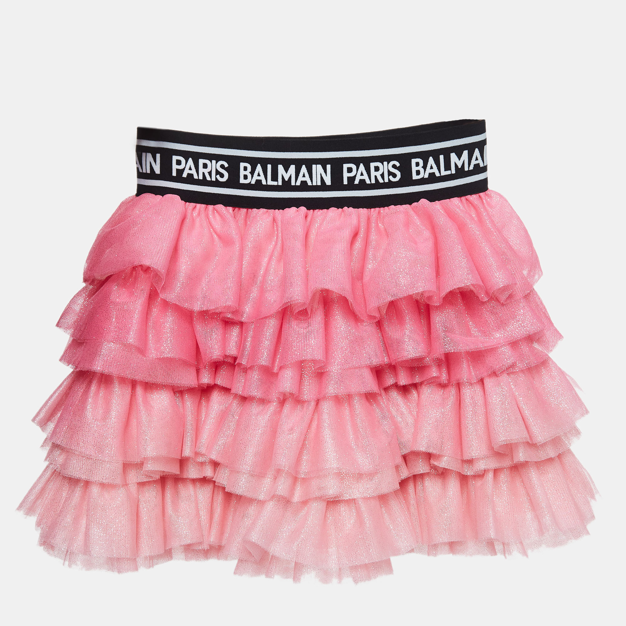 

Balmain Pink Glitter Tulle Tiered Skirt