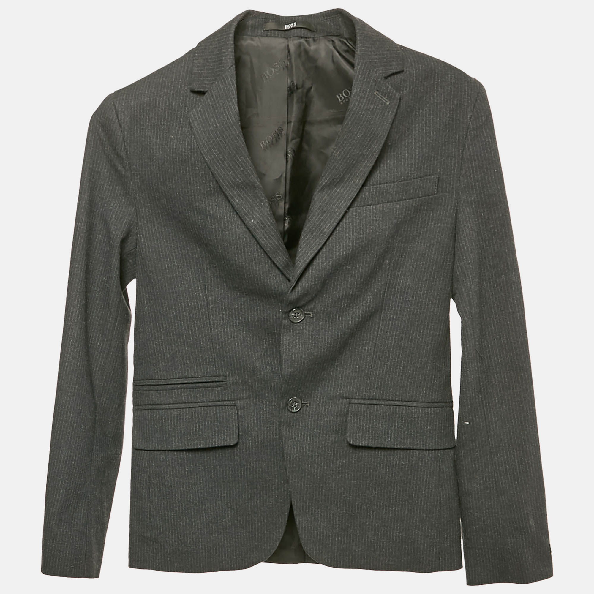 

Boss By Hugo Boss Grey Striped Cotton Blend Blazer S/12 Yrs