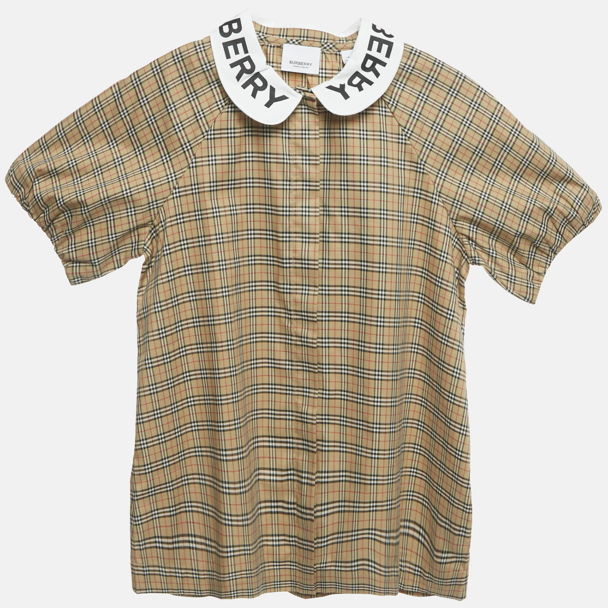 Burberry Children Beige Vintage Check Print Cotton Lila Shirt 14 Yrs