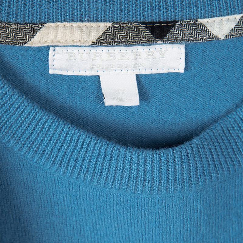 Pre-owned Burberry Children Blue Novacheck Shoulder Patch Detail Sweater 8yrs