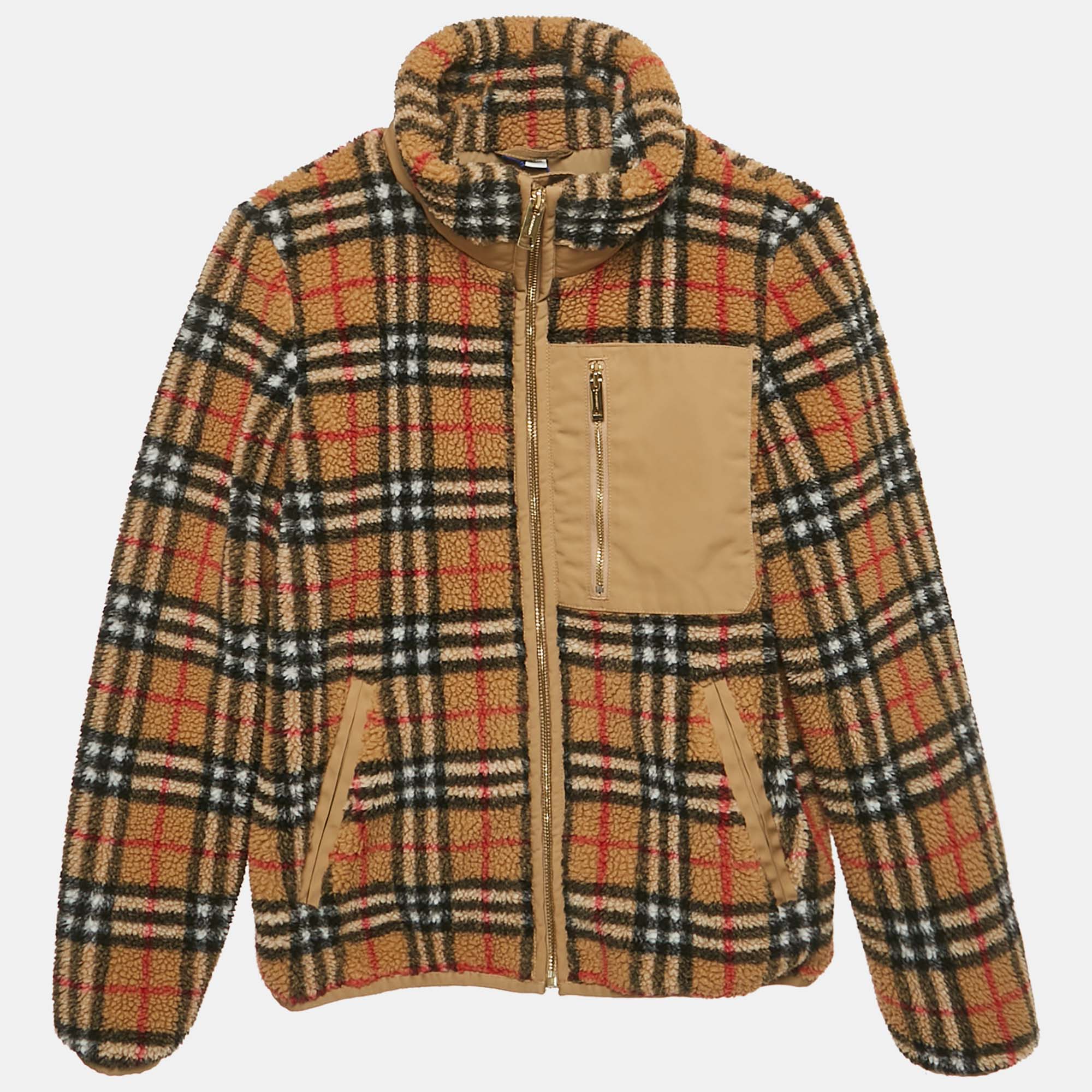 

Burberry Children Beige Checkered Fleece Bergen Jacket 12 Yrs